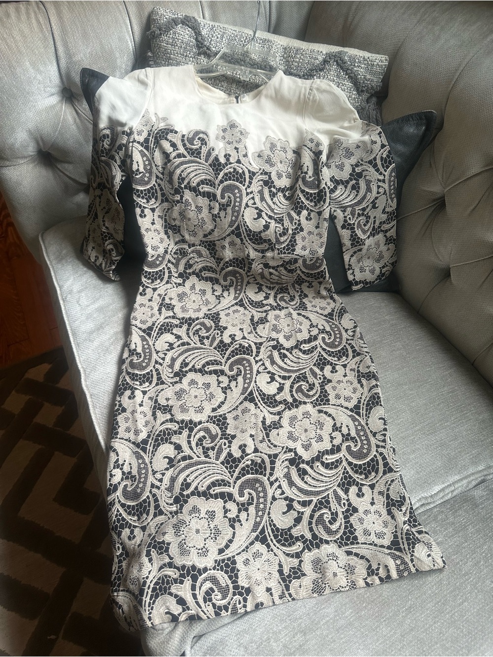 Dolce & Gabbana Black and Cream Lace-Overlay Silk Dress